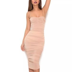 House of CB Runched Nude Chiffon Midi Dress